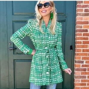 Cabi Green and White Geometric Jacket